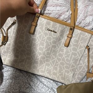 Calvin Klein Beige and Tan Tote Bag